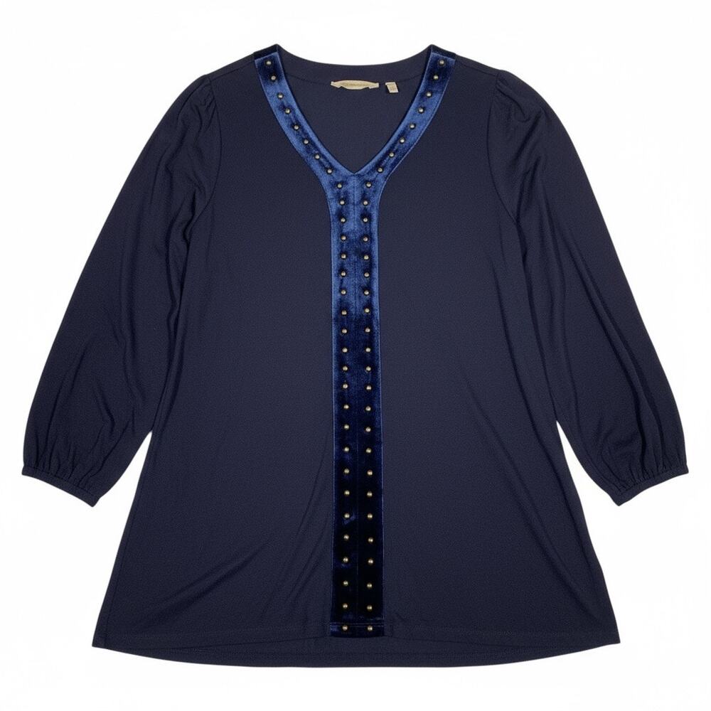 Soft Surroundings Adornment Tunic Velvet Trim Stud V-neck Renaissance Fest Large
